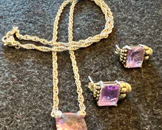 Sterling Silver & Amethyst Earrings & Necklace