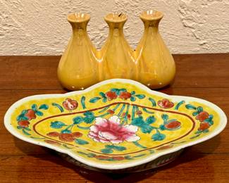 Triple Bud Vase & Ornate Dish
