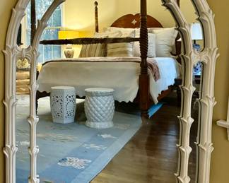 White Lacquer Palm Frond Arched Mirror