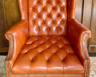 Leather Armchair with Nailhead Trim