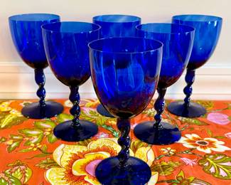 Cobalt Blue Wine Glasses with Twist