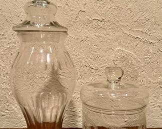 Etched Glass Apothecary Jars