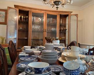 China, dining table and chairs, hutch