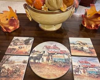 Rare Jack DeLoney trivet & coasters