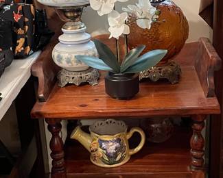 Bedside table, GWTW lamp, MCM lamp