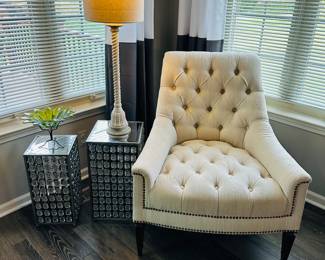 Accent Chair, Mirrored Side Tables 