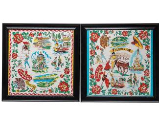 Pair of Framed Mexican Silk Scarves