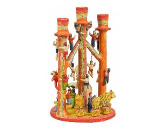 Mexican ceramic folk art candelabra