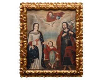 Spanish Colonial Cusco School, Holy Family, Oil Painting