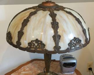 Art Nouveau Slag Glass 8 Panel Lamp