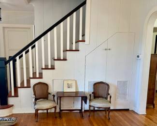 Miniature childs Queen Anne style Arm Chairs w/ miniture drop leaf table, sold as a 3 pcs set.