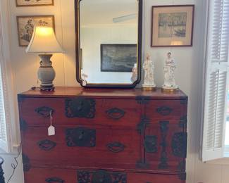 19th C Tansu Chest, quality, sm door & handle as-is 