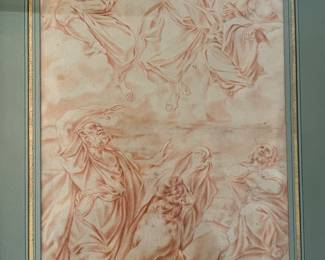 18th C Original European Drawing, Religious  scene of Jesus ascending 