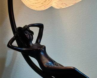 Vintage Art Nouveau Cast Bronze Mermaid w/triton Glass Shell Lamp