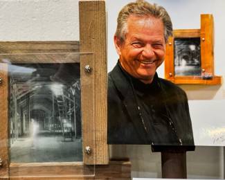 Assemblage by Bruce Giffin with photo of Bruce