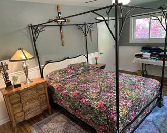 Metal framed queen, poster bed