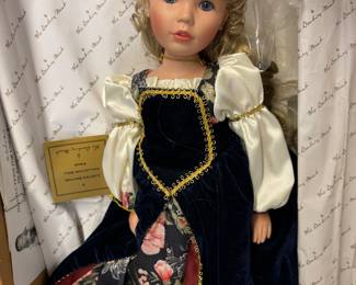 Here is a partial list of dolls:  "Shirley and Her Doll" Two of a Kind Doll Collection, Rapunzel Limited Edition Doll,Paradise Galleries "Pretty Ballerina" Paradise Galleries " Bewitching Magic:, Madam Alexander, Baby Dolls, Miniature Dolls and many  more.  All 50% off
