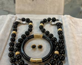 Black Onyx and Gold Necklace, Bracelet and Earrings from Jaccards