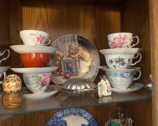 . . . nice grouping of English cups and saucers