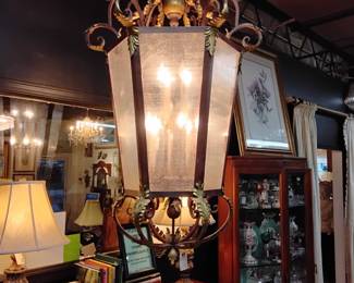 Large Iron and Glass Chandelier