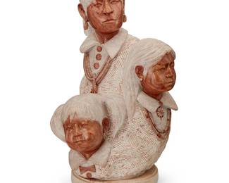 36
Oreland C. Joe
b. 1958, Diné/Ute
"Little Sisters," 1996
Carved stone
Incised signature and date verso: OC Joe © / 96; further marked: CA; titled on the metal plaque
Overall: 20.375" H x 11.5" W x 10" D
Estimate: $1,000 - $2,000