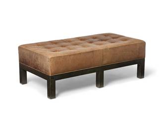 224
A Modern leather upholstered bench
Early 21st century
Unmarked
The wood bench with tufted leather upholstery, raised on six squared legs
18.5" H x 54.25" W x 28" D
Estimate: $300 - $500