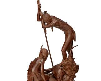 26
Pat Haptonstall
1943-1995
"Relics of the Future"
Patinated bronze on a wood plinth
Edition: 4/18
Signed and numbered in the casting: Pat Haptonstall © / CA; titled by repute
Bronze: 29" H x 18.5" W x 12" D; Overall: 30.5" H
Estimate: $1,000 - $1,500