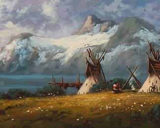 1
Heinie Hartwig
b. 1937
"Camp on the Lake"
Oil on Masonite
Signed lower right: Heinie Hartwig; titled verso
6" H x 12" W
Estimate: $600 - $800