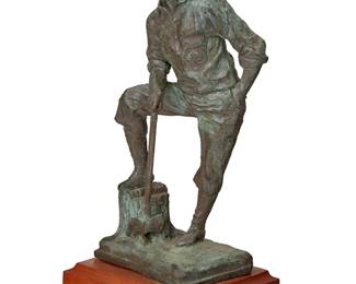 66
Adrien Alexandre Voisin
1890-1979
"Logger," 1939
Verdigris patinated bronze
Signed with conjoined initials, titled, and dated in the casting: AVoisin 1939
Bronze: 17.5" H x 7.75" W x 6.375" D: Overall: 19" H x 8.875" W x 8.125" D
Estimate: $800 - $1,200