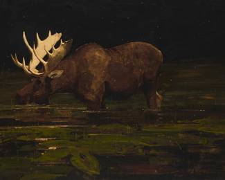 97
Luke Frazier
b. 1970
"Dark Water Beckons," 1996
Oil on Masonite
Signed faintly in the upper left corner: L. Frazier; signed again, and titled and dated, all verso: 8. 96
30" H x 40" W
Estimate: $10,000 - $15,000