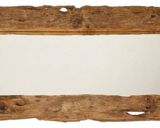 216
A rustic driftwood mirror
Late 20th/early 21st century
Unmarked
The mirror housed in a custom natural wood frame joined by butterfly joints
Framed: 38.5" H x 77.25" W
Estimate: $600 - $800