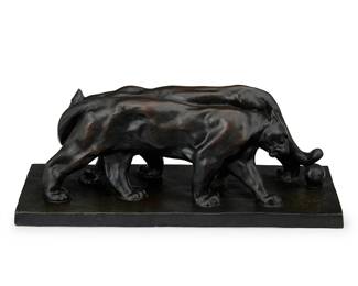 96
After Arthur Putnam
1873-1930
"The Lovers, Nuzzling Pumas," 1904
Patinated bronze
Edition: 8/30
Signed and dated in the casting: A Putnam / 04
7.125" H x 18.5" W x 7.125" D
Estimate: $3,000 - $5,000
