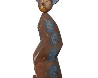 12
Joe Cajero Jr.
b. 1970, Jemez Pueblo
"The Embodiment of Prayer"
Patinated and cold-painted bronze on a rotating wood base
Edition: 25/30
Signed and numbered in the casting: Joe Cajero Jr.; foundry mark: B [in a cartouche]
Bronze: 19.25" H x 6.25" W x 5.75" D; Overall: 21.125" H x 8" W x 7.5" D
Estimate: $700 - $900