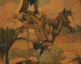 69
Early 20th century
Colt Firearms poster
"Tex and Patches"
Offset lithograph in colors on paper laid to board
From the edition of unknown size
Unsigned
Sight: 31.5" H x 19.5" W
Estimate: $500 - $700