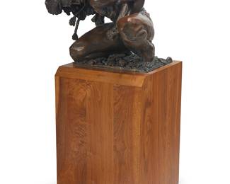 40
Fritz White
1930-2010
"Prisoner of the Willow," 1984
Patinated bronze on a wood plinth
Edition: 5/15
Signed and numbered in the casting: © Fritz White / CA
Bronze: 19.25" H x 18.5" W x 22.5" D; Plinth: 28" H x 19.5" W x 19.5" D
Estimate: $3,000 - $5,000