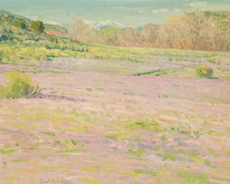 90
Curt Walters
b. 1950
"La Plata Meadows"
Oil on canvas
Signed lower left: Curt Walters; titled on the stretcher
12" H x 16" W
Estimate: $800 - $1,200