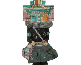 20
A Southwest katsina figure
Early 20th century, Hopi-Tewa
The carved and polychromed cottonwood dancer figure with stepped tabletta, depicting symbols celebrating fertility, harvest, and friendship
26.25" H x 10.75" W x 7.75" D
Estimate: $3,000 - $5,000