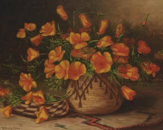 103
Ellen B. Farr
1840-1907
Still life of California poppies in a basket, 1893
Oil on canvas
Signed and dated lower left: Ellen B. Farr '93
22" H x 30" W
Estimate: $1,000 - $1,500