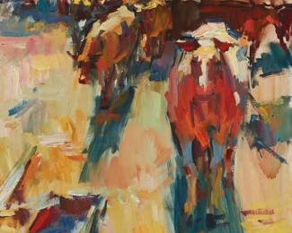 71
Sergei Bongart
1918-1985
Herding cattle, 1970
Oil on canvas
Signed and dated lower right: Sergei Bongart 1970.; signed again and inscribed in ink on the frame's backing board
36" H x 30" W
Estimate: $700 - $900