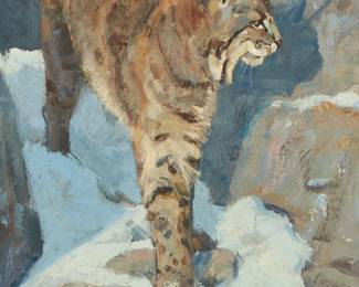 100
Luke Frazier
b. 1970
"Picking Through the Rocks," 2002
Oil on panel
Signed lower left: L. Frazier; signed again, titled, and dated verso; titled and dated again on a label affixed verso
12" H x 9" W
Estimate: $1,000 - $2,000