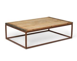 223
A Contemporary rustic coffee table
Late 20th/early 21st century
Unmarked
The custom table constructed from reclaimed wood components, set on a brown enameled metal box frame
16.625" H x 55.25" W x 37" D
Estimate: $300 - $500