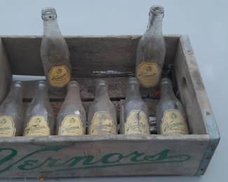 Vernors bottles and crate