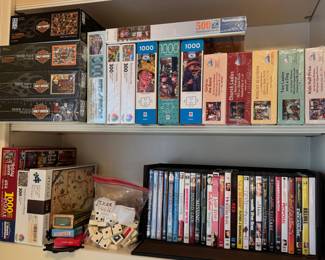 Puzzles, games, DVDs 