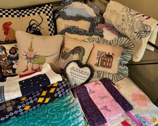 Embroidered Pillows, Quilts