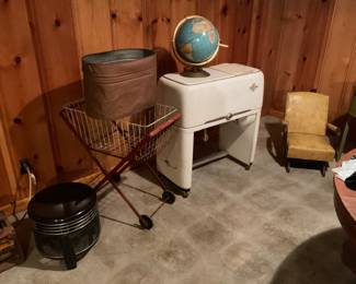 COPPER BOILER, GLOBE, LAUNDRY BASKET