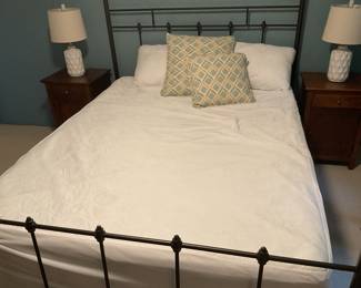 $480 West Elm queen bed frame mattress and low-profile box spring. Headboard is 53.5” h Footboard in 36”h overall length is 82”. Available for online purchase.