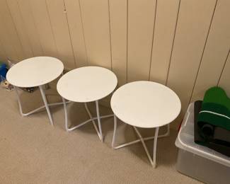 One left of three metal side tables great for indoor or outdoor use each sold separately and available for in person purchase Friday and Saturday