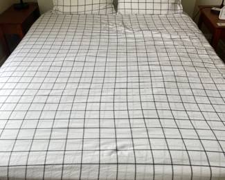 $160 White queen platform bed with mattress. Bedframe measures 45 inches high by 68.5 inches wide by 83 inches long. Available for Online purchase