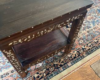 $140 Inlaid side table 16” x 12” x 18” high. Available available for online purchase