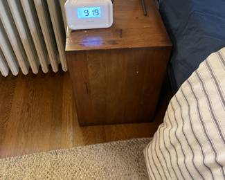 $160 pr. One of a pair of Pottery Barn solid wood cube side tables. 14 in.² by 18 inches high (one as found). Available for Online purchase